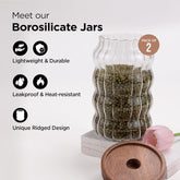 Urbane Home Borosilicate Glass Jar with Acacia Lid | Kitchen Organizer Items & Storage | Multi-utility, Leakproof, Airtight Storage Jar for Cookies, Snacks, Tea, Coffee, Sugar | Set of 2 (750ml)